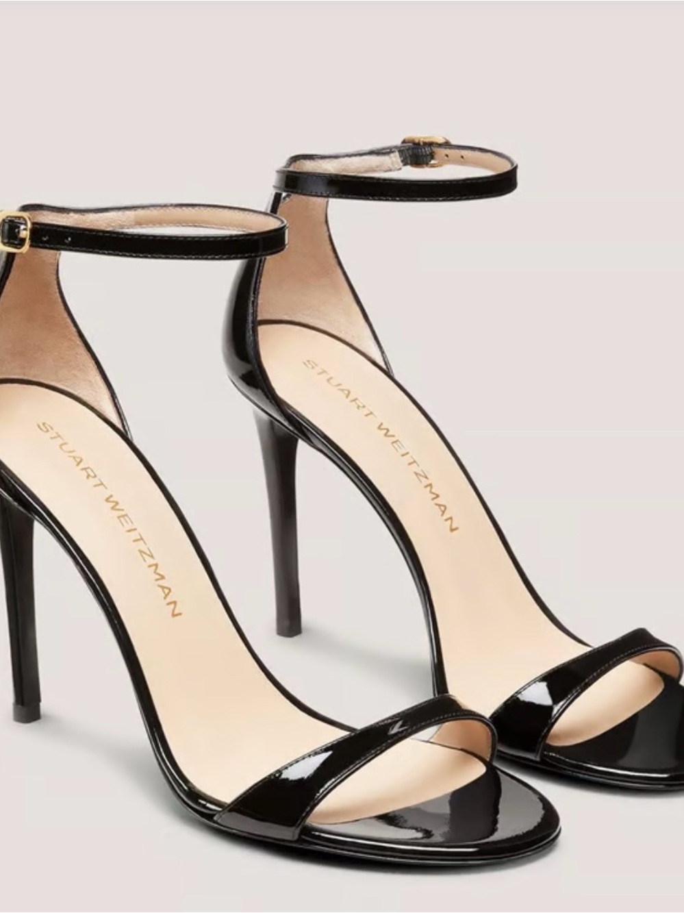 Stuart Weitzman Black Patent Leather Open-Toe Ankle-Strap Heels 7.5B